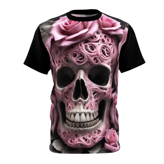 Pink roses on skull T-Shirt Style Cut & Sew Tee