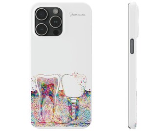 Dental Art Tooth Anatomy with Molar and Implant Slim iPhone Cases for Dentist, Hygienist, Prosthodontist, Oral Maxillofacial Dr, Assistant