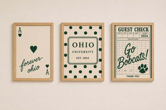 Ohio University Wall Art Set, College Dorm Decor with Distinctive Prints