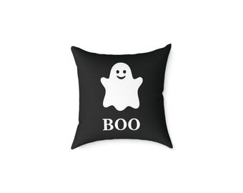 BOO Ghost Throw Pillow, Halloween Cushion Cover, Spooky Cute Home Decor, Black and White Ghost Pillow, Fall Decoration Gift