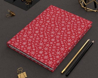Red Snowflake Pattern Hardcover Journal | Christmas Holiday Notebook