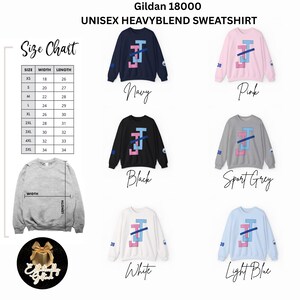Peut inclure: Plusieurs sweat-shirts Gildan 18000 Unisex Heavyblend de diff&eacute;rentes couleurs, dont marine, rose, noir, gris sport, blanc et bleu clair. Chaque sweat-shirt pr&eacute;sente un motif g&eacute;om&eacute;trique unique et le chiffre "38". Une charte des tailles est &eacute;galement incluse.