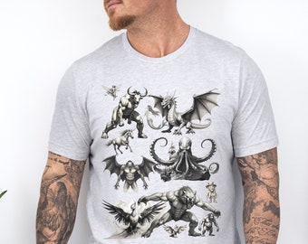 Criaturas míticas Camiseta minimalista, Camisa estilo vintage, idea de camisa de regalo, Camiseta folklore, Horror críptido, Camisa de mitología para él ella