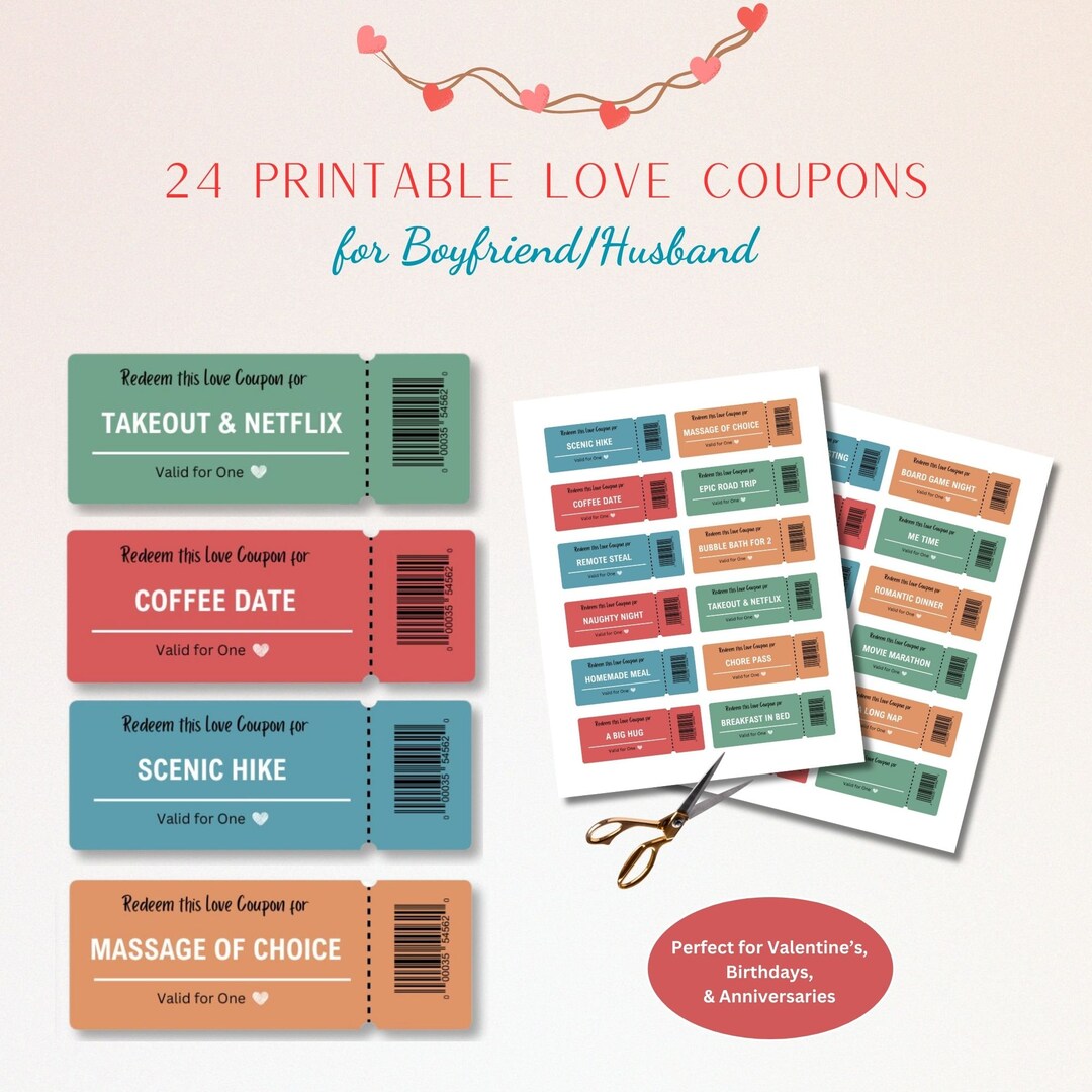 Love Coupons for Him, Printable Love Coupons, Valentines Gift for ...