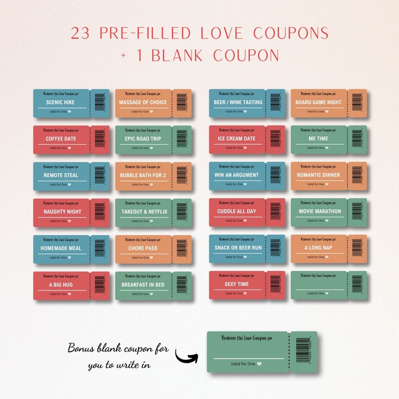 Love Coupons for Him, Printable Love Coupons, Valentines Gift for ...