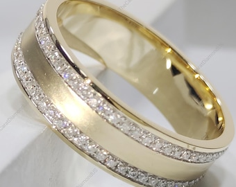 14K Gold Matt Finished Moissanite Double Line Band For Men, Wedding Band For Him, Anniversary Gift For Husband, Handmade Promise Ring