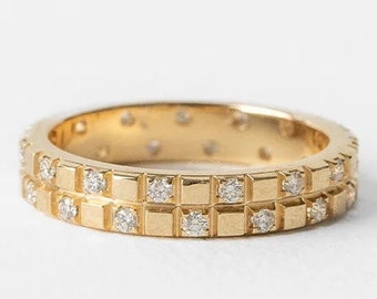 4mm Unique Eternity Wedding Band - Unisex 18K Yellow Gold, Elegant Wide Wedding Ring for Couples, Anniversary Gift