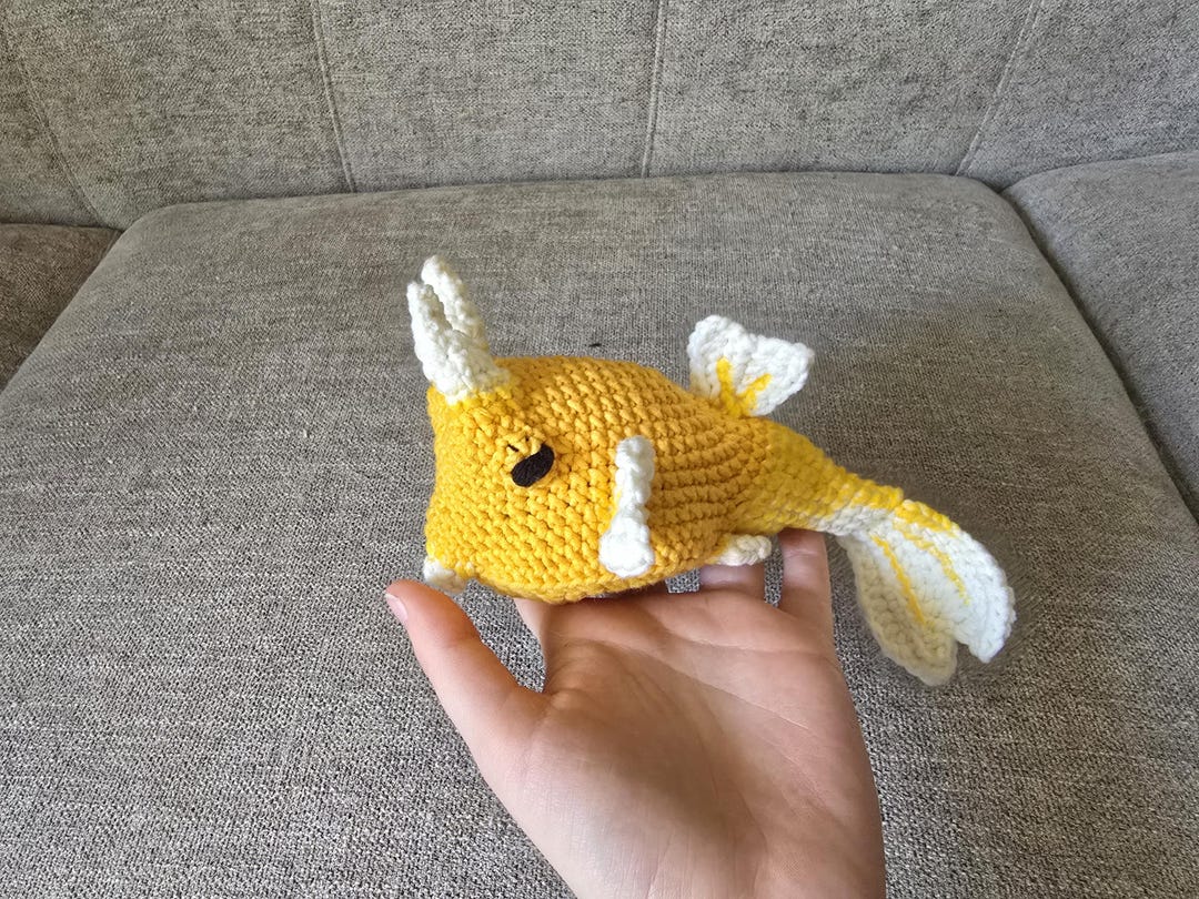 Yellow Crocheted Cowfish Plush Toy 7 Long Etsy