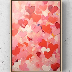 Liebe, Valentinstag，Valentinstag rote und rosa Herzen Gemälde, romantisches Herz Leinwand Kunst，Abstrakte Liebe Wanddekor，