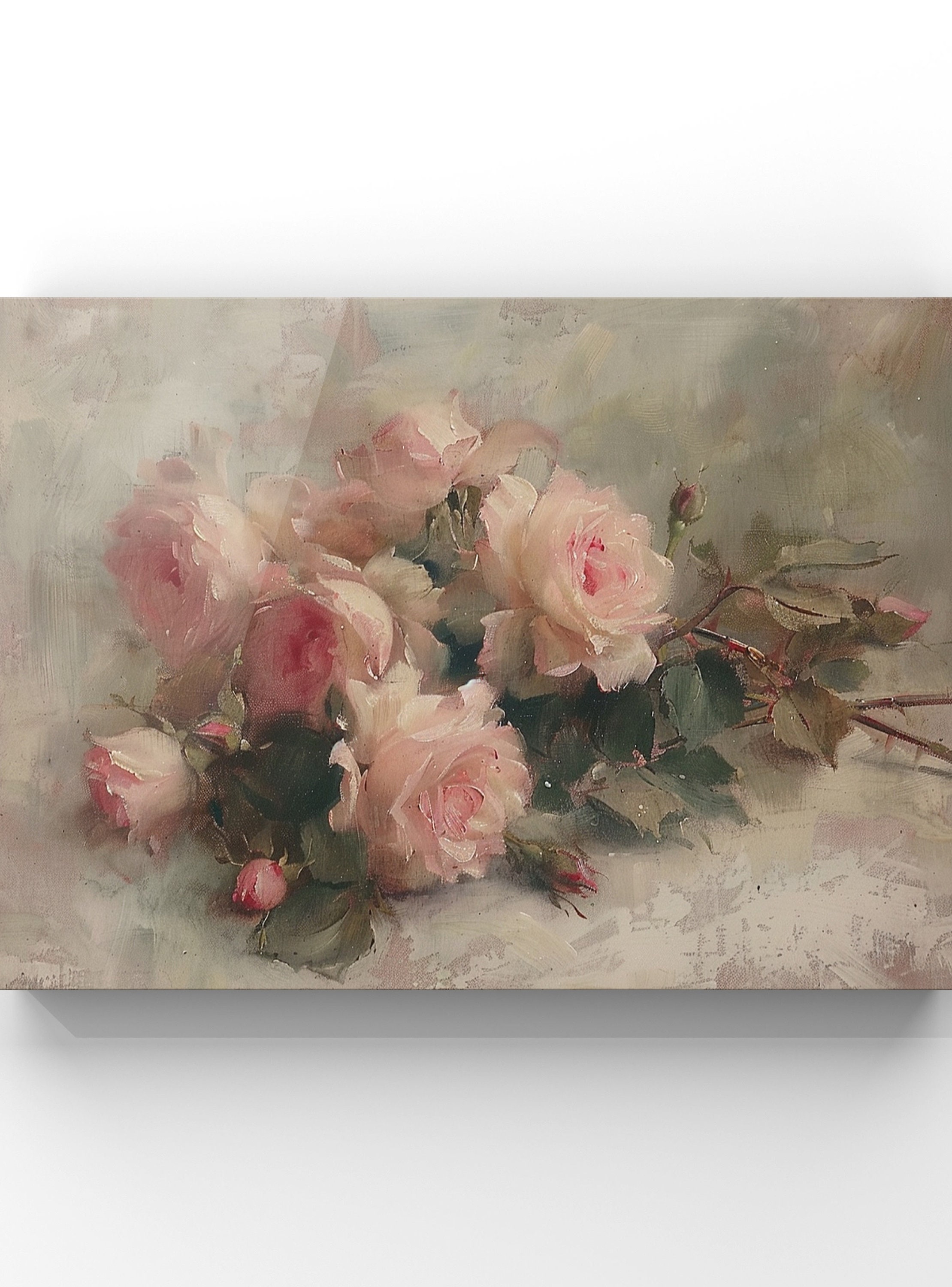 Antique Pink Roses Still Life ，Muted Pink Roses Wall Art Print,  Soft Pink Flowers, French Country Farmhouse Decor, Digital Print
