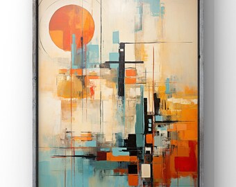 Abstract Expressionism Art Print: Orange Circle, Modern Home Decor (Digital Download)
