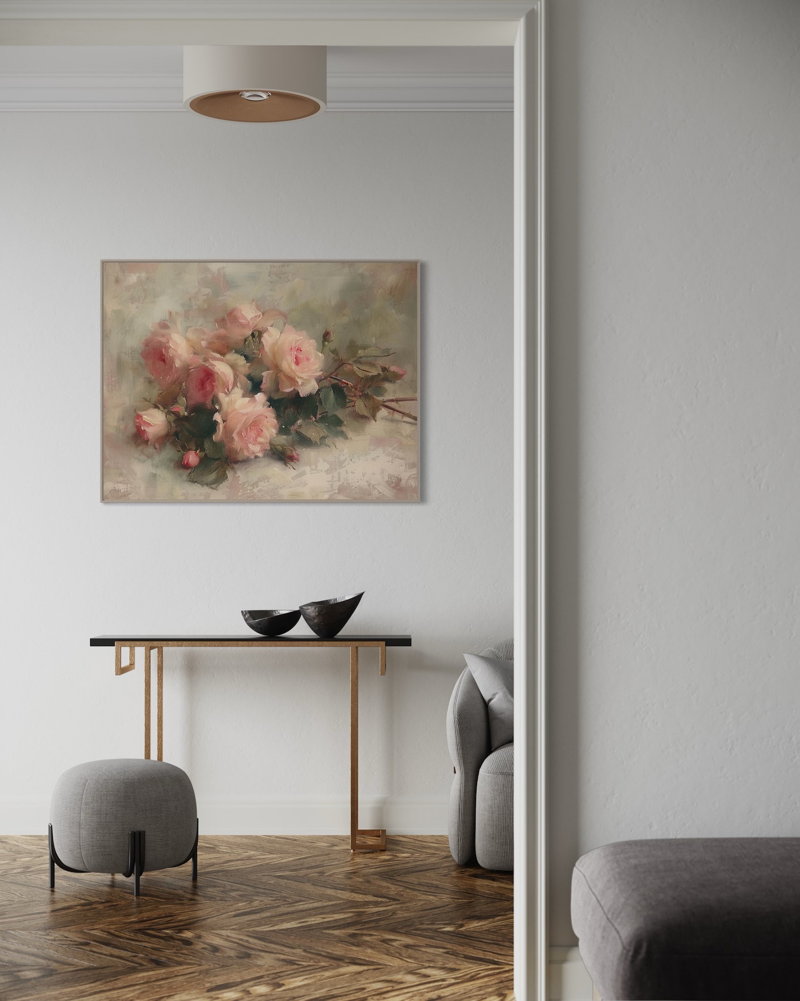 Antique Pink Roses Still Life ,muted Pink Roses Wall Art Print, Soft ...