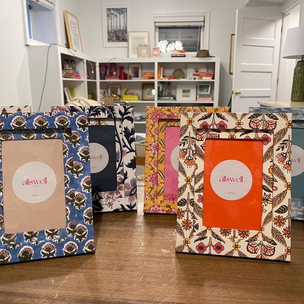 Made-to-Order 5x7 (Matted to 4x6) Block Print Fabric-Wrapped Picture Frame