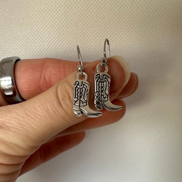 Cowgirl boots silver dangle earrings