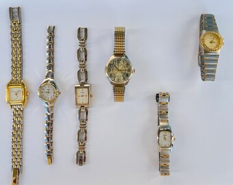 Vintage zilveren en gouden horloges, tweekleurige horloges, dameshorloges