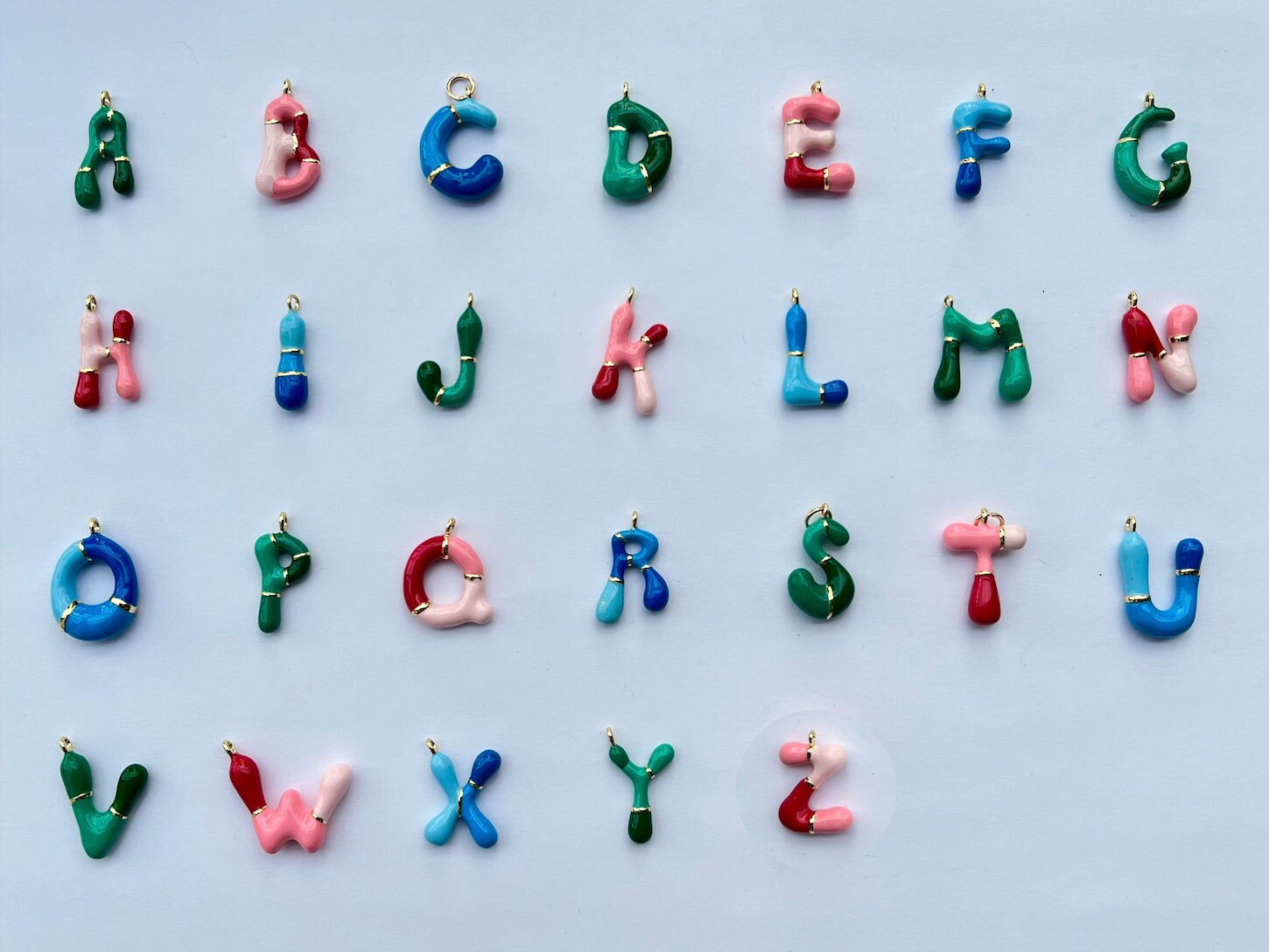 Colorful Bubble Letter Initial Necklace - Layering Jewelry