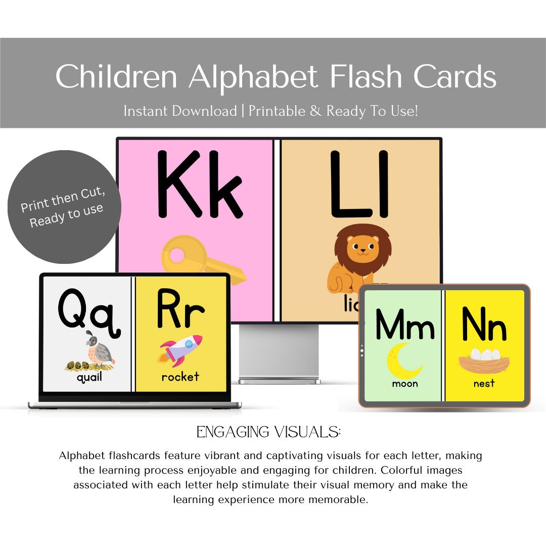 Alphabet Flash Cards Kids Printable Flash Cards Learning Tower Playing ...