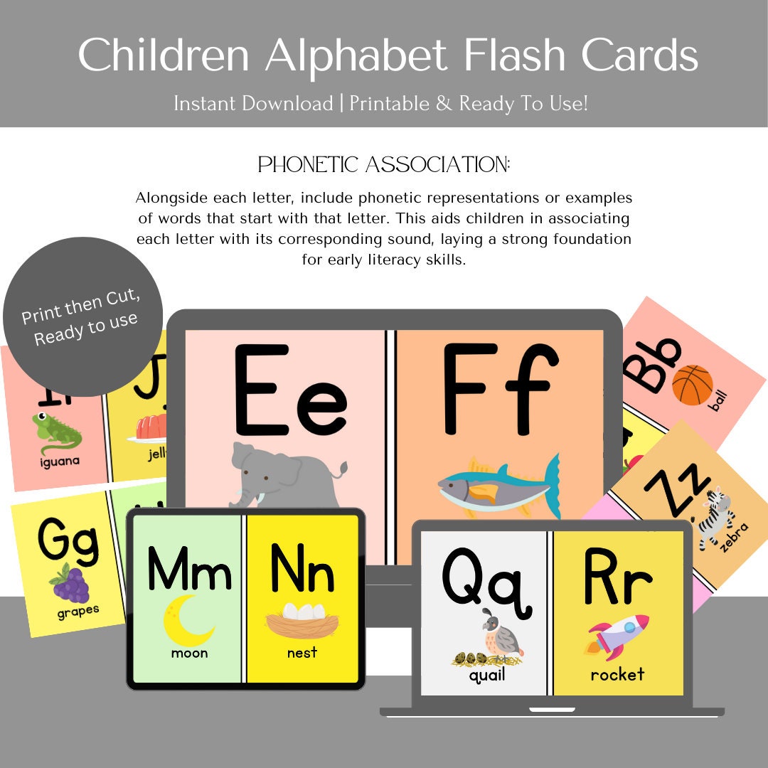 Alphabet Flash Cards Kids Printable Flash Cards Learning Tower Playing ...