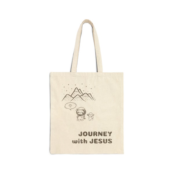 Journey with Jesus Bag | Christian Gift | Christian Bag | Cotton Canvas Tote Bag | Bible Verse Bag | Cute Character Bag | Cute Lion Bag