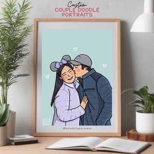 Custom Couple Portrait, Valentine's Day Gift, Couples Gift, Anniversary Gift, Wedding Gift, Cartoon Illustration, Minimalist Couple Drawing