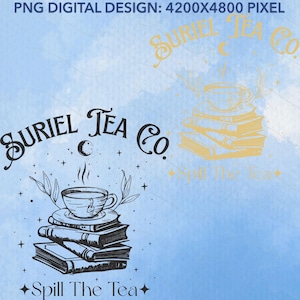 Vintage Suriel Tea Co PNG, ACOTAR PNG, Het ontwerp van de nachtrechtbank, Feyre en Rhysand PNG, Velaris PNG, Boekenwurm PNG, Spill The Tea PNG