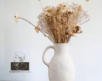 Ceramic Textured Vase | Nordic Vase Decoration | Artistic Flower Jug with Handles