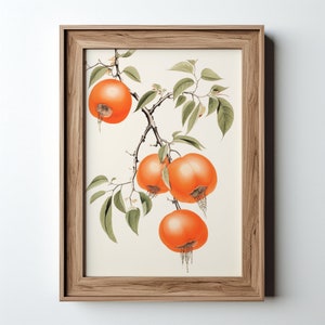 Persimmons de Géorgie, arbre de kakis, kakis sur des branches avec des feuilles, kakis nostalgiques peignant l’image numérique, branche de kakis