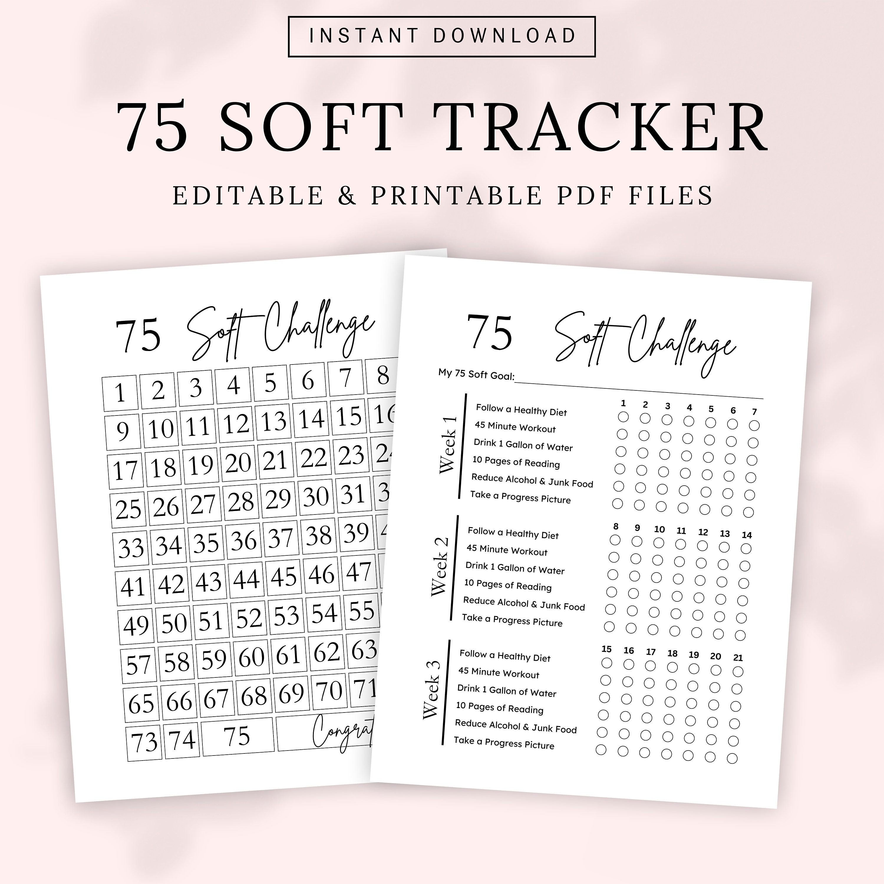 75 Soft Challenge Tracker EDITABLE 75 Soft Challenge Printable 75 75 Soft Challenge Tracker EDITABLE 75 Soft Challenge Printable 75