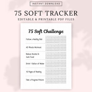 75 Soft Tracker Printable, 75 Soft Challenge, Editable 75 Soft Printable, 75 Soft Tracker, Canva Editable Template, Fitness Journal