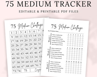 75 Medium Challenge Tracker EDITABLE, 75 Medium Challenge Printable, 75 Day Challenge Tracker, Canva Template, Fitness Tracker Goodnotes