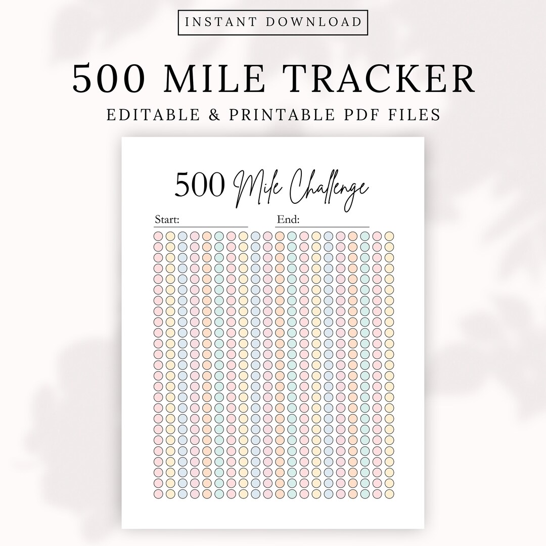 500 Mile Tracker Printable, Running Challenge, Running Journal, Step ...