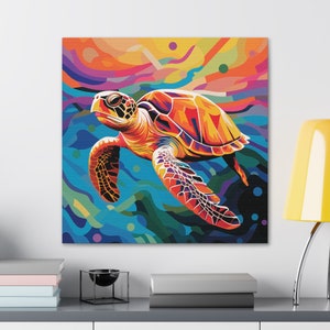 ZEESchildpad print, schildpad canvas, kleine schildpad print, schildpad kunst aan de muur, schildpad poster, schildpad geschenken, schildpad decoraties, schildpad Home decor