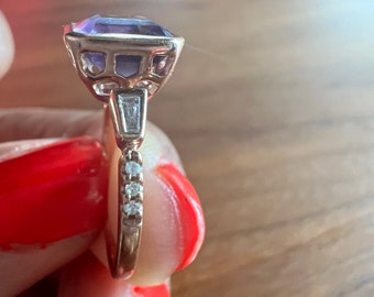 Pre -Loved - Rose Gold Amethyst & Diamond Gemstone Ring - Size 5 - 14K Rose Gold