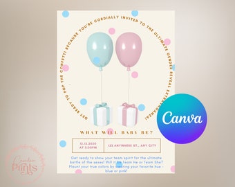 EDITABLE Gender Reveal Invitation- Baby Boy Or Girl Balloon Template