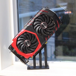 GPU-displaystandaard - 3D-geprinte grafische kaarthouder voor op plank - bureau- of pc-configuratie - past op RTX- en AMD-gpu's - moderne 3D-geprinte standaard