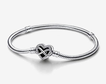 Pandora Moments Sparkling Infinity Heart Clasp Snake Chain Bracelet, S925 Sterling Silver Minimalist Bracelet, Charm Bracelet, Gift for Her