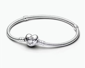 Pulsera de cadena de serpiente con cierre de corazón, pulsera Pandora, pulsera minimalista de plata de ley S925, pulsera de encanto diario