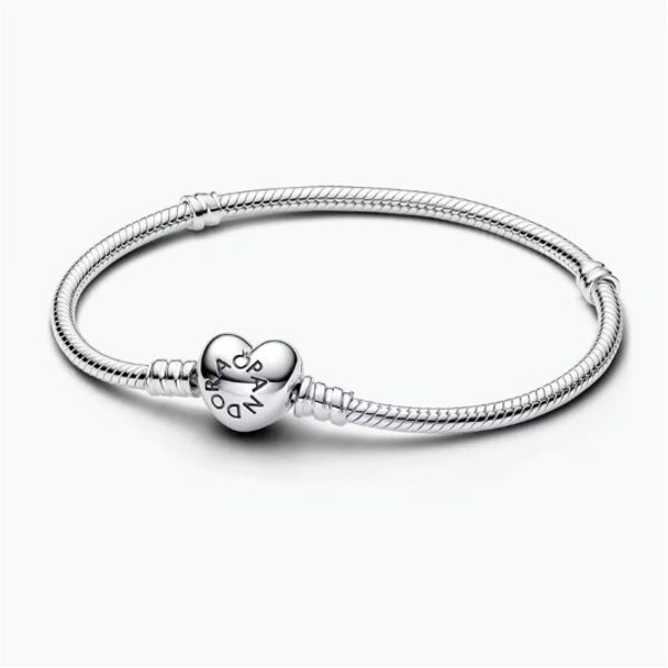 Heart Clasp Snake Chain Bracelet, Pandora Bracelet, S925 Sterling Silver Minimalist Bracelet, Everyday Charm Bracelet