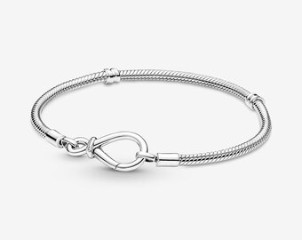 Pandora Moments Infinity Knot pulsera de cadena de serpiente, pulsera minimalista de plata de ley S925, pulsera de encanto diario, el mejor regalo para ella