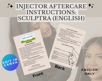 Sculptra Nachsorgeanweisungen Nachsorgekarte Injektor Englisch Med Spa Vor- und Nachverfahrensbehandlungsbereiche Bearbeitbare Vorlage Patient