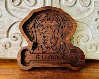 Personalized Walnut Decorative Tray for Dog Lovers - Custom Pet Portrait Tray