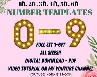 Marquee Number Templates - 1ft, 2ft, 3ft, 4ft, 5ft, 6ft with step by step video Tutorials