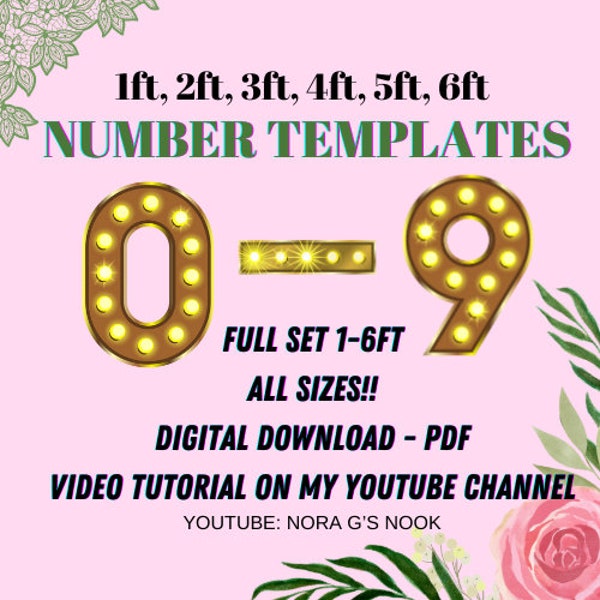 Marquee Number Templates - 1ft, 2ft, 3ft, 4ft, 5ft, 6ft with step by step video Tutorials