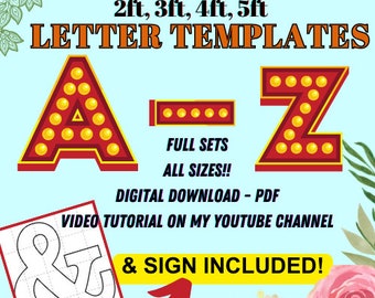 Marquee LETTER Templates - 2ft, 3ft, 4ft, 5ft, with step by step video Tutorials