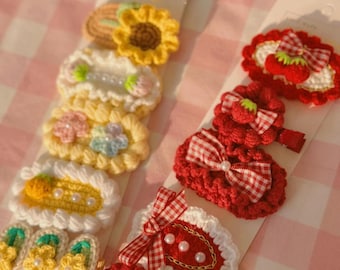 Sunflower Hair Clips, Strawberry Crochet Hair Clips, Knitted Hair Clips, Girls Snap Clips, Toddler Hair Clips, Baby Hair Clip,Baby Snap Clip