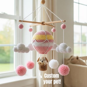 Custom Dog Baby Mobile, Balloon Crochet Baby Mobile, Custom Puppy Nursery Decor, Crib Mobile, Nursery Mobile, Baby Shower Gift, Newborn Gift