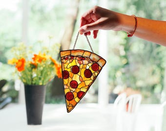 Pizza Piece ACRYLIC Window Hanging, Home Decor, Office Decor, Kitchen Decor, Italian Themed Decoration, Food Lovers Gift