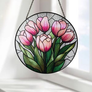 Tulip Flower GLASS Suncatcher, Floral Home Decor, Flower Mom Gift, Gift for Flower Lover, Tulip Lovers Gift