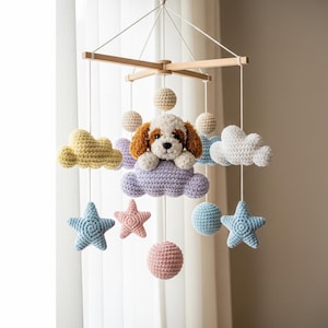 Custom Dog Baby Mobile, Crochet Baby Mobile, Custom Puppy Nursery Decor, Crib Mobile, Nursery Mobile, Baby Shower Gift, Newborn Gift