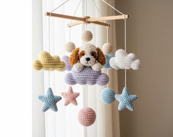 Aangepaste hond baby mobiel, gehaakte baby mobiel, aangepaste inrichting puppy kwekerij, wieg mobiel, kwekerij mobiel, babyshower cadeau, cadeau pasgeboren